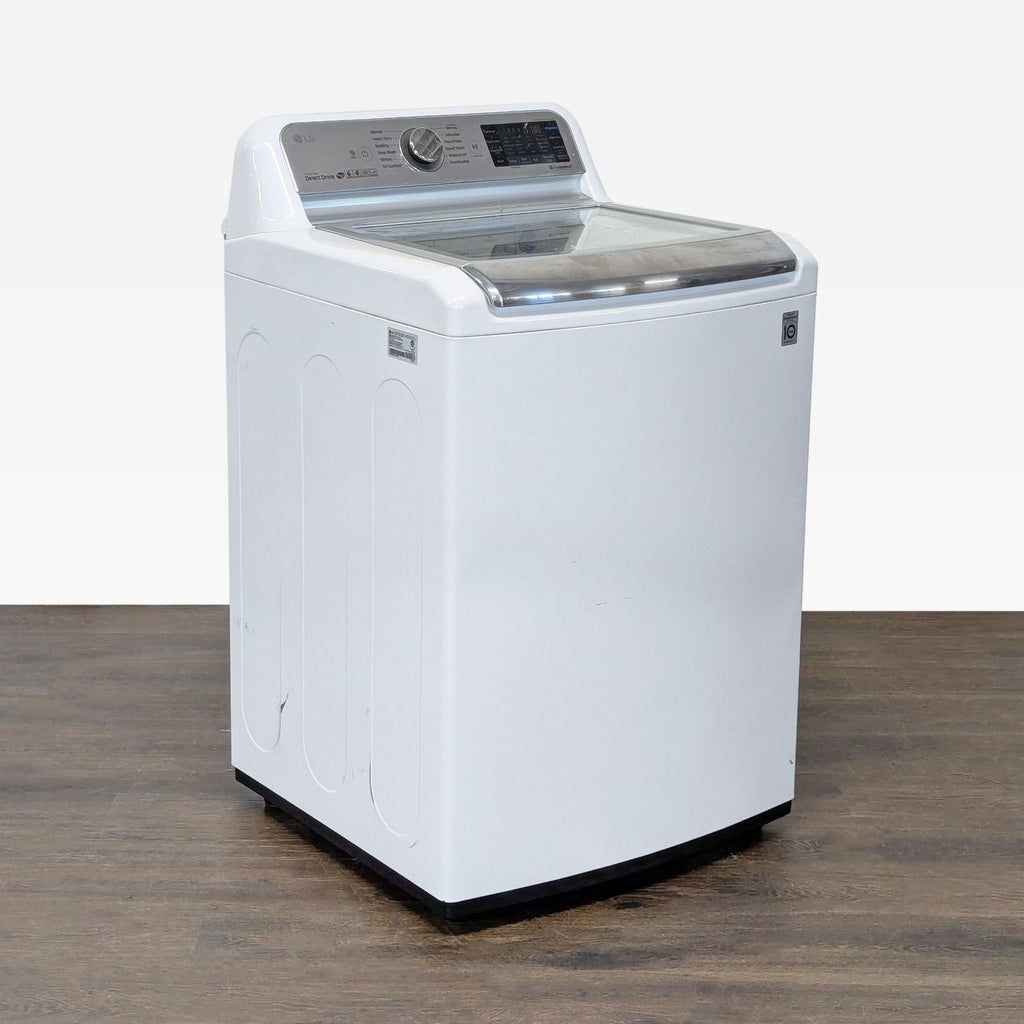 Large capacity LG washing machine, user-friendly controls, clear lid, ideal for busy homes.  