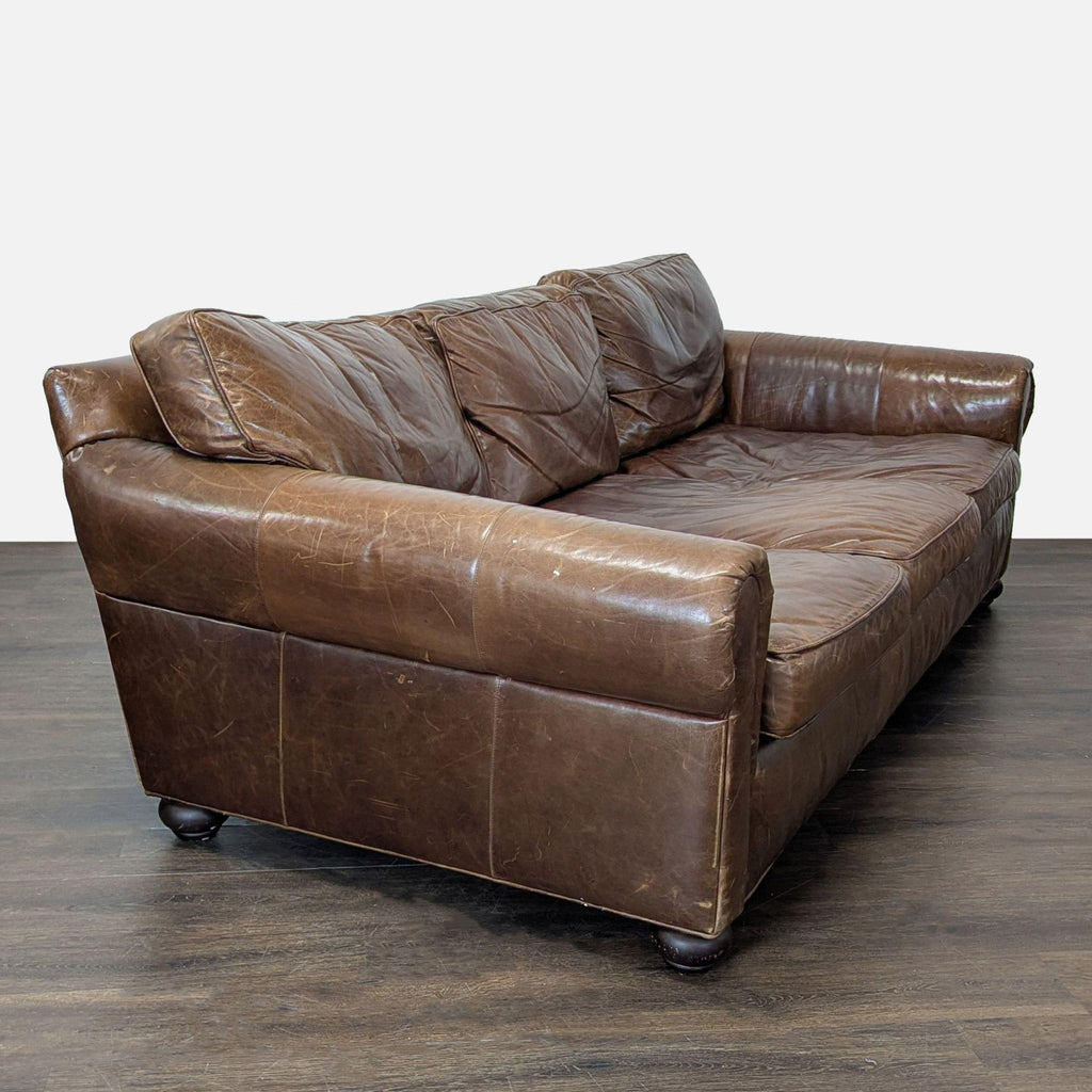 Restoration Hardware Lancaster 3-Seat Brown Leather Sofa