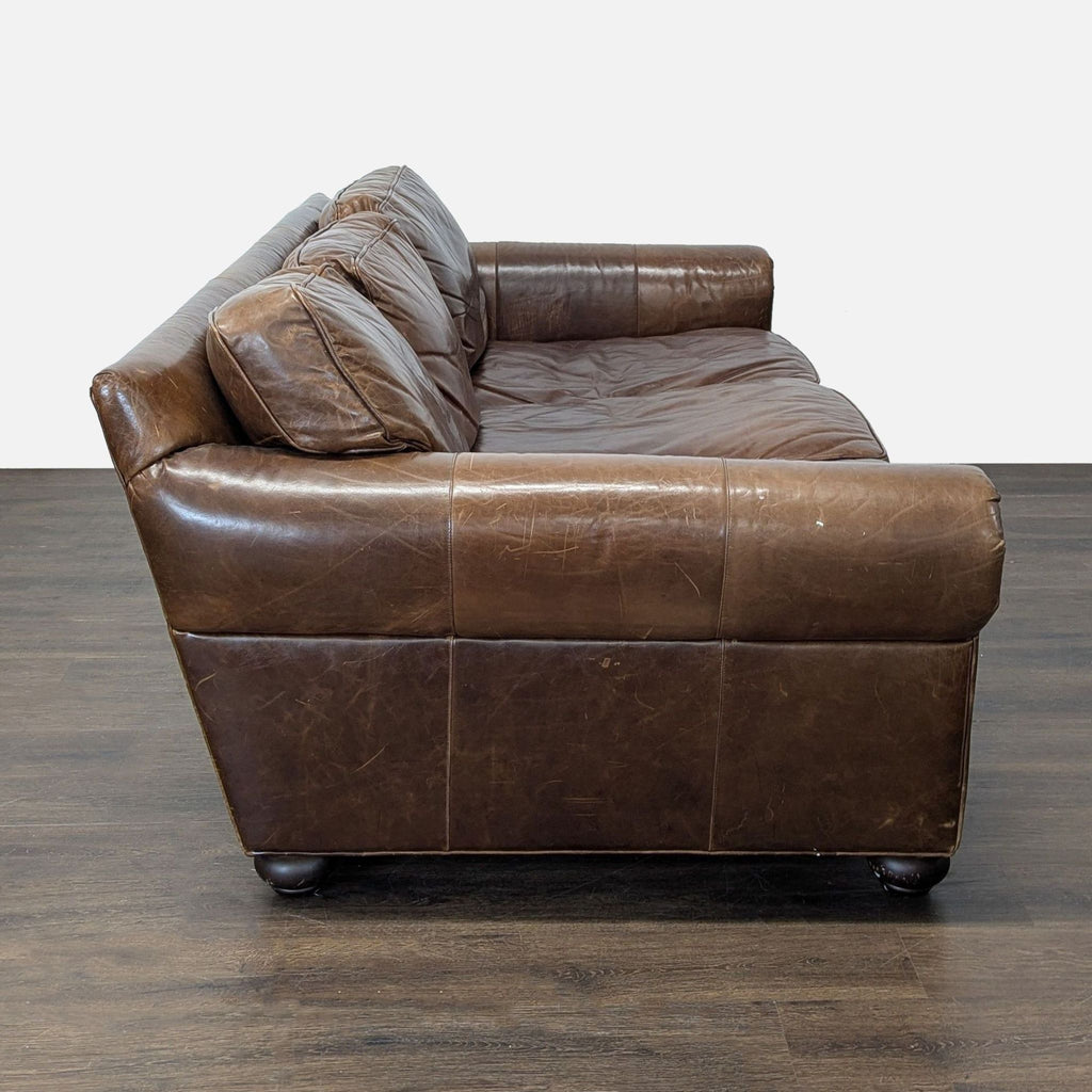 Restoration Hardware Lancaster 3-Seat Brown Leather Sofa