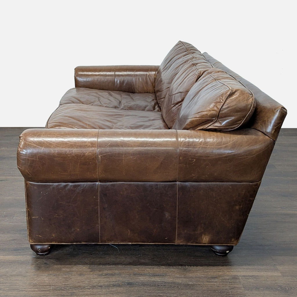 Restoration Hardware Lancaster 3-Seat Brown Leather Sofa