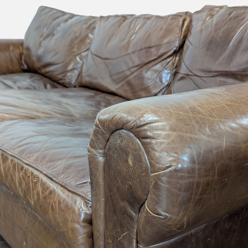 Restoration Hardware Lancaster 3-Seat Brown Leather Sofa