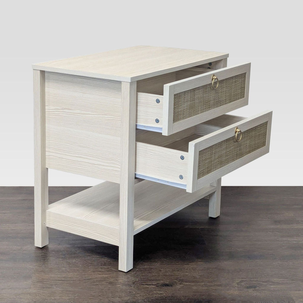 End table with rattan-inserted drawer fronts, highlighting Breakwater Bay’s breezy design.