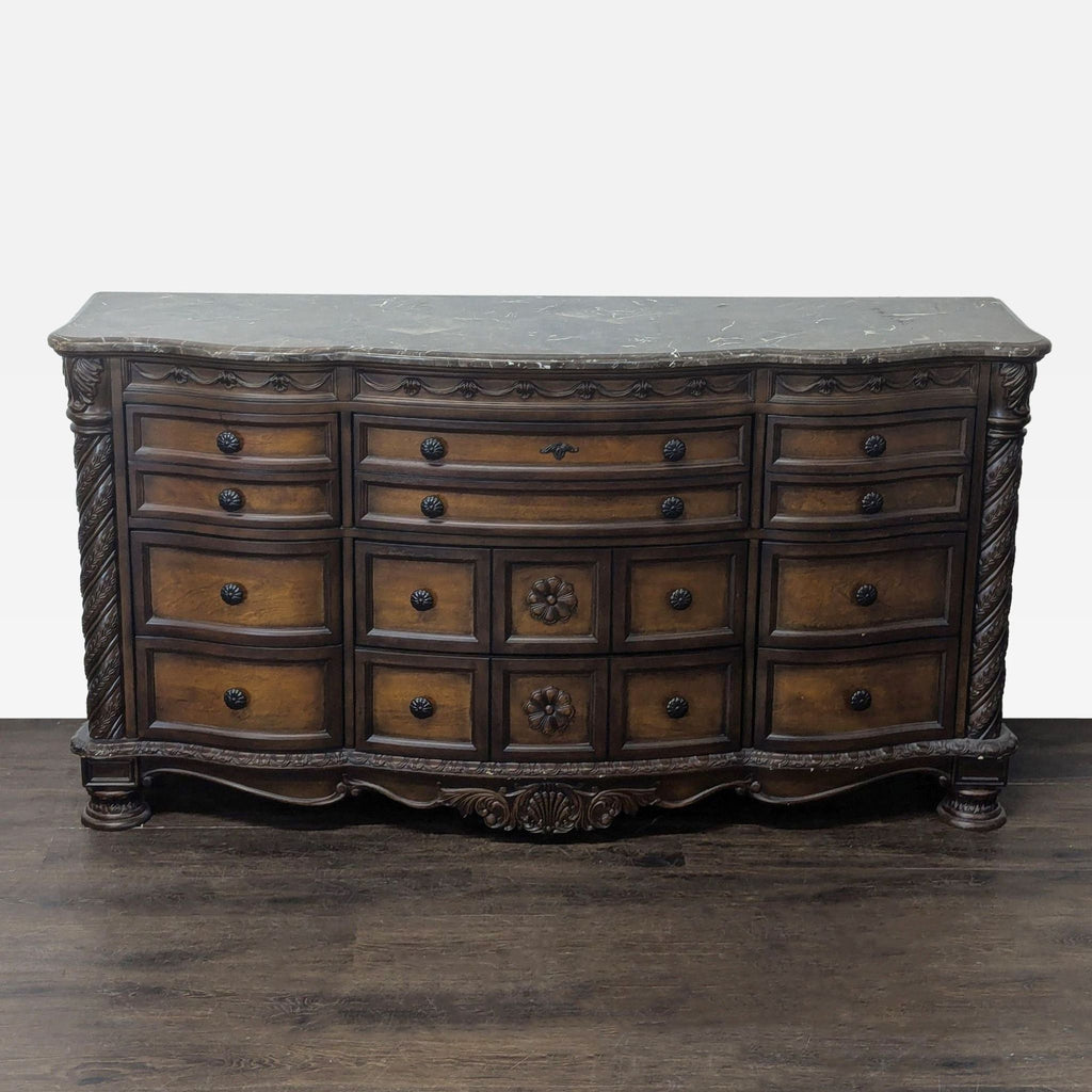 Ashley Furniture North Shore Traditional 12-Drawer Dresser with Marble Top