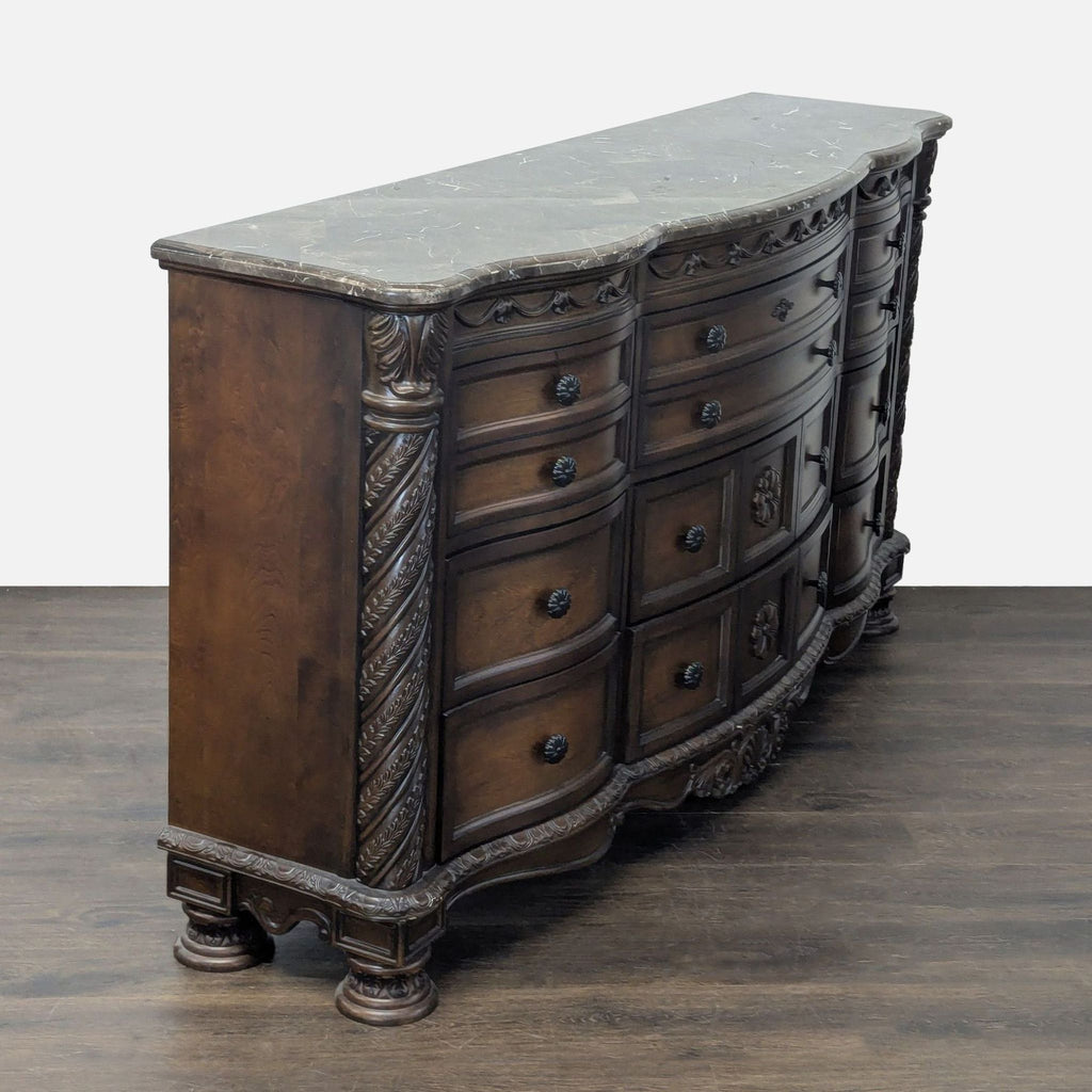Ashley Furniture North Shore Traditional 12-Drawer Dresser with Marble Top