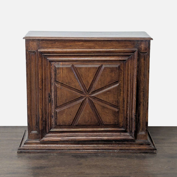 17th-century French Louis XIII walnut cabinet with carved diamond point motifs, symbolizing strength and beauty.