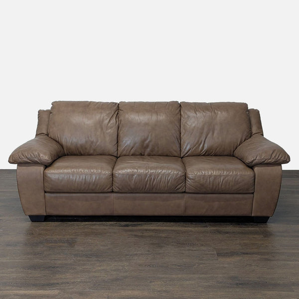 Brown leather Italsofa 3-seat sofa with padded seats and armrests, ideal for comfortable living rooms.
