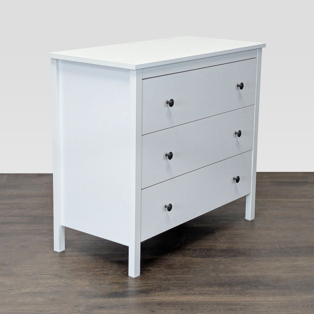 White 3-Drawer Dresser with Black Knobs