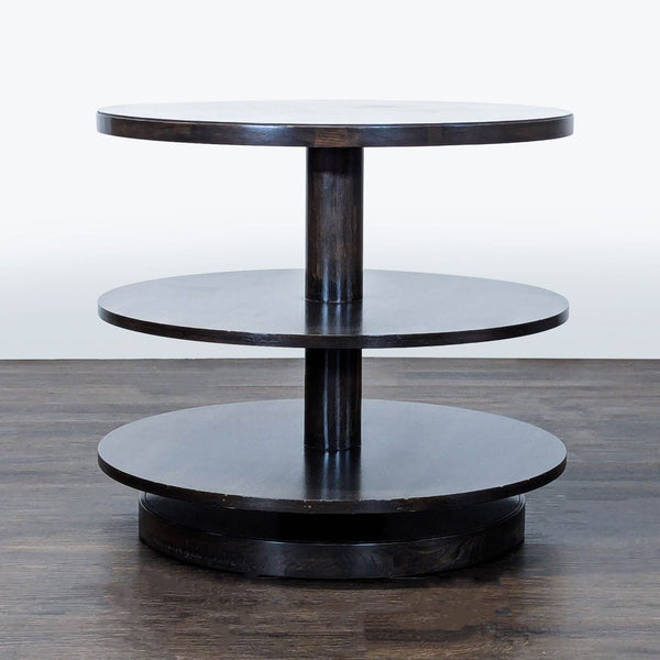 1. Modern Vanguard end table with a sleek wooden design and sturdy base, suitable for contemporary living spaces.  