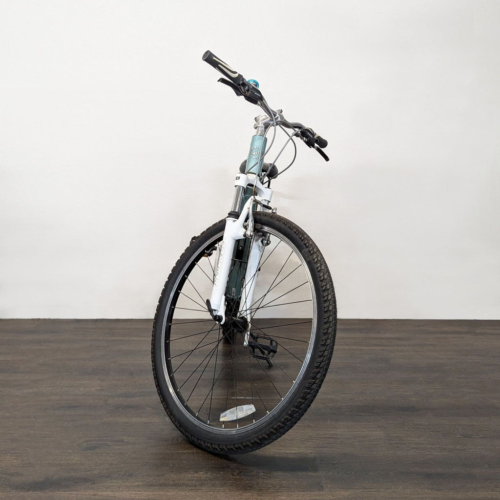 Giant brand bike with strong frame, comfort saddle, rear rack, and smooth ride suspension for versatile outdoor use.