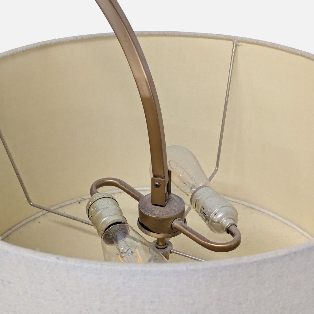 Modern Arc Floor Lamp with Brass Finish and Fabric Shade