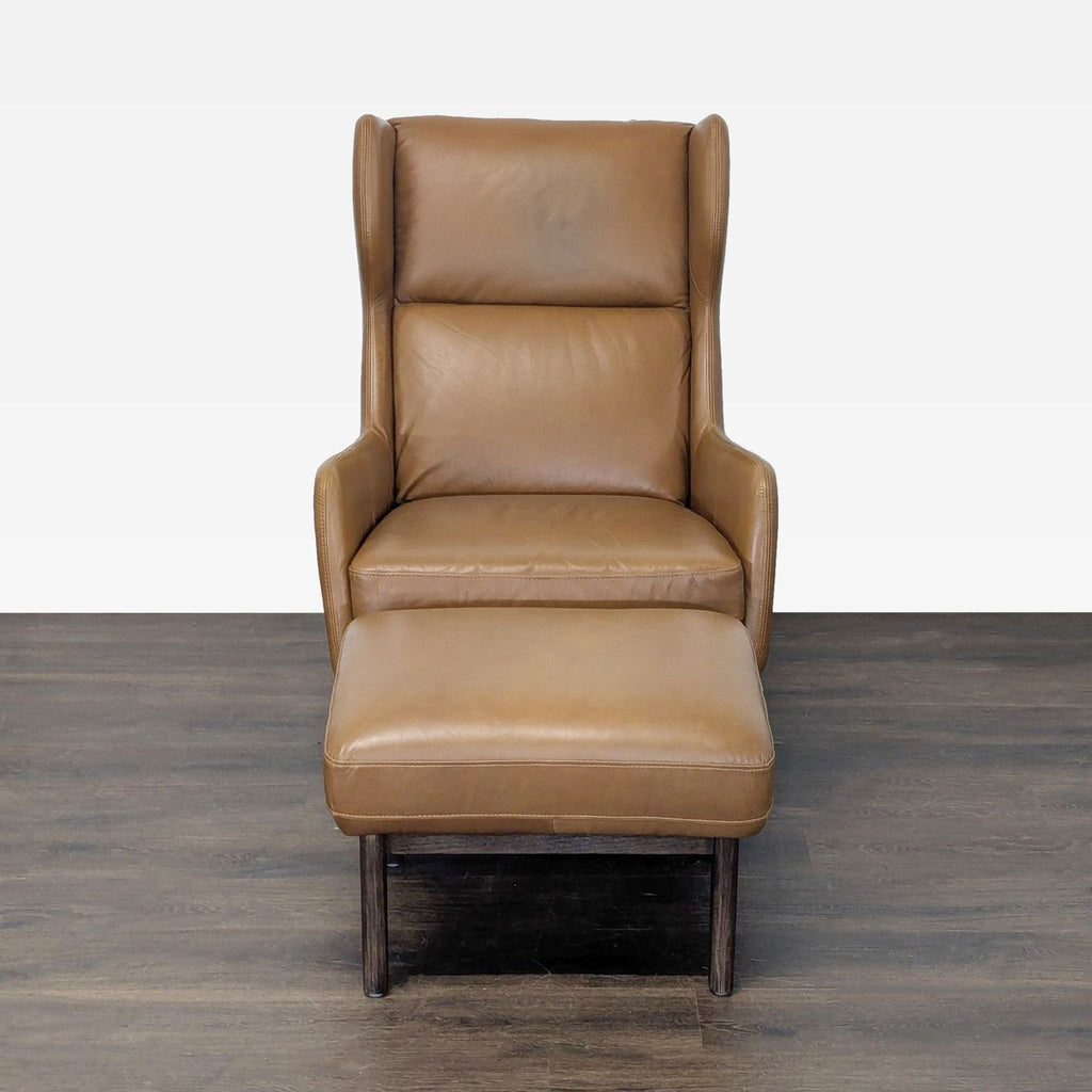 West Elm Ryder Leather Lounge Chair with Ottoman - Brown