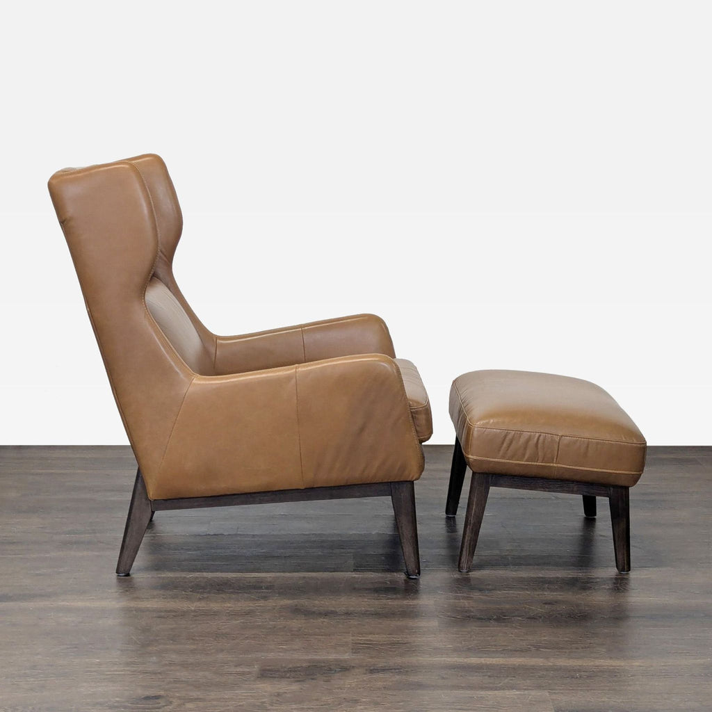 West Elm Ryder Leather Lounge Chair with Ottoman - Brown