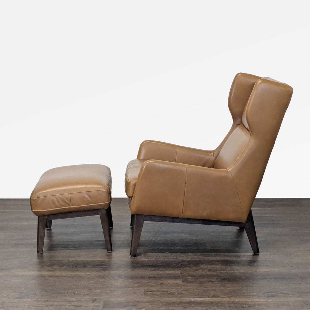 West Elm Ryder Leather Lounge Chair with Ottoman - Brown