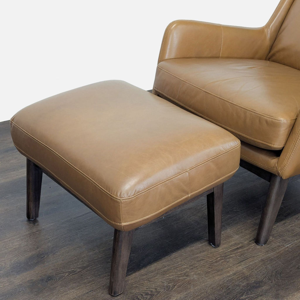 West Elm Ryder Leather Lounge Chair with Ottoman - Brown