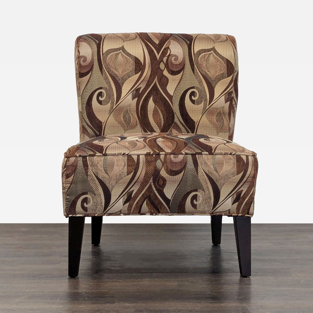 Modern Armless Lounge Chair with Brown Patterned Upholstery