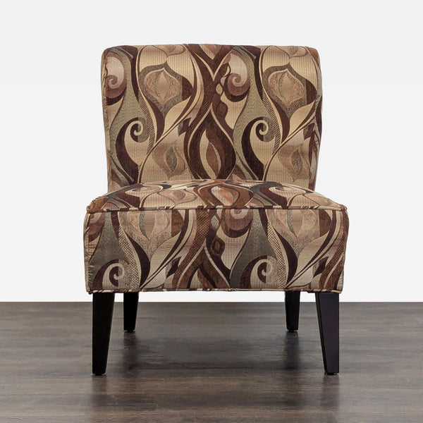 Modern Armless Lounge Chair with Brown Patterned Upholstery