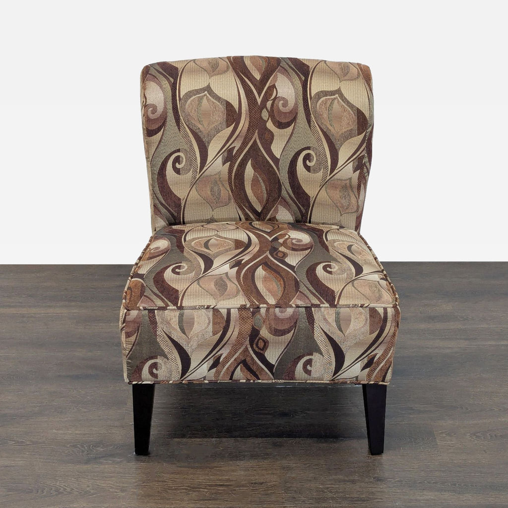 Modern Armless Lounge Chair with Brown Patterned Upholstery