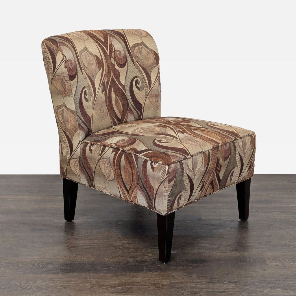 Modern Armless Lounge Chair with Brown Patterned Upholstery