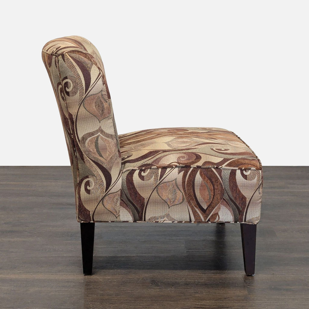 Modern Armless Lounge Chair with Brown Patterned Upholstery