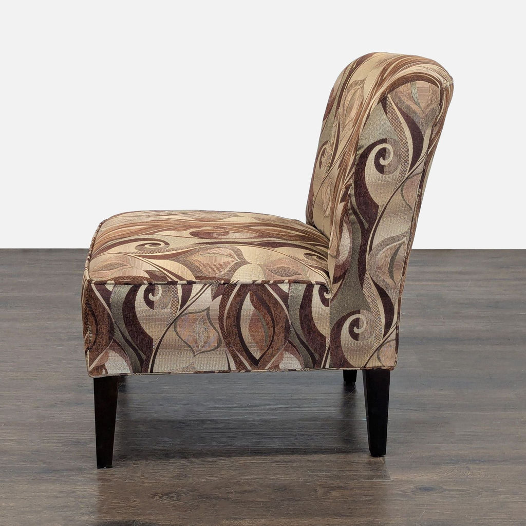 Modern Armless Lounge Chair with Brown Patterned Upholstery