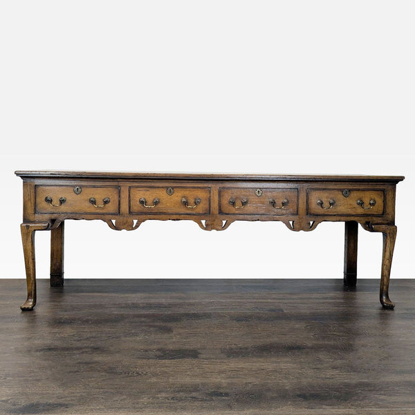 Georgian style rustic side table with ornate metal accents and a sturdy wood design.  