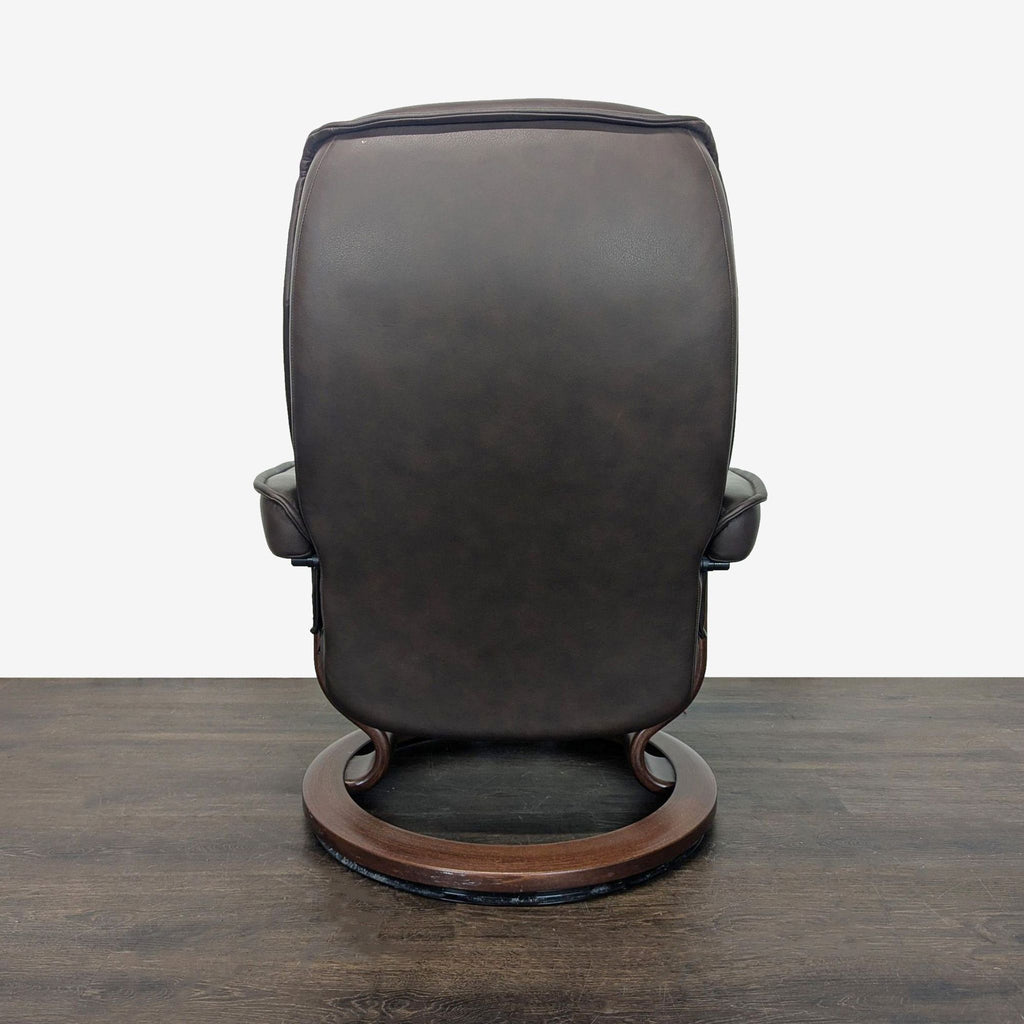 Stressless Ekornes Lounge Chair with Ottoman – Dark Brown Leather & Wood Base