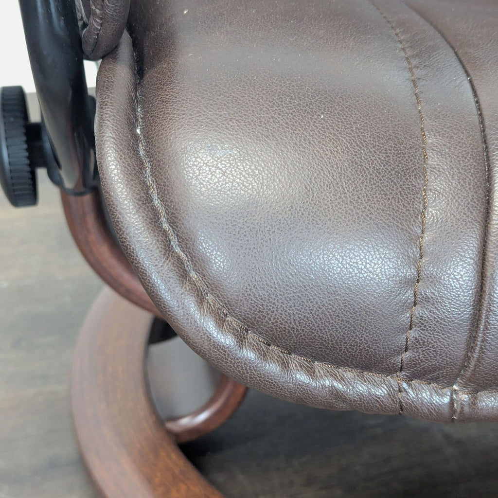 Stressless Ekornes Lounge Chair with Ottoman – Dark Brown Leather & Wood Base