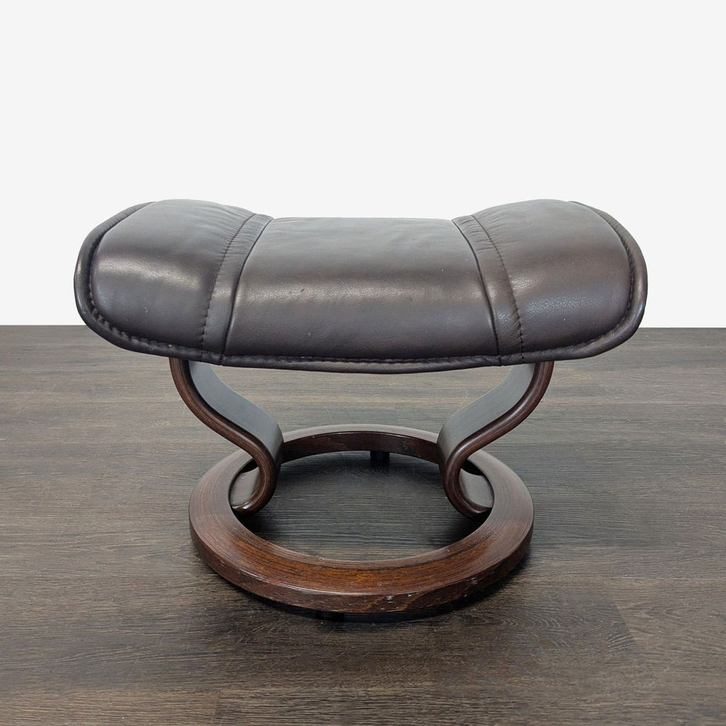 Stressless Ekornes Lounge Chair with Ottoman – Dark Brown Leather & Wood Base
