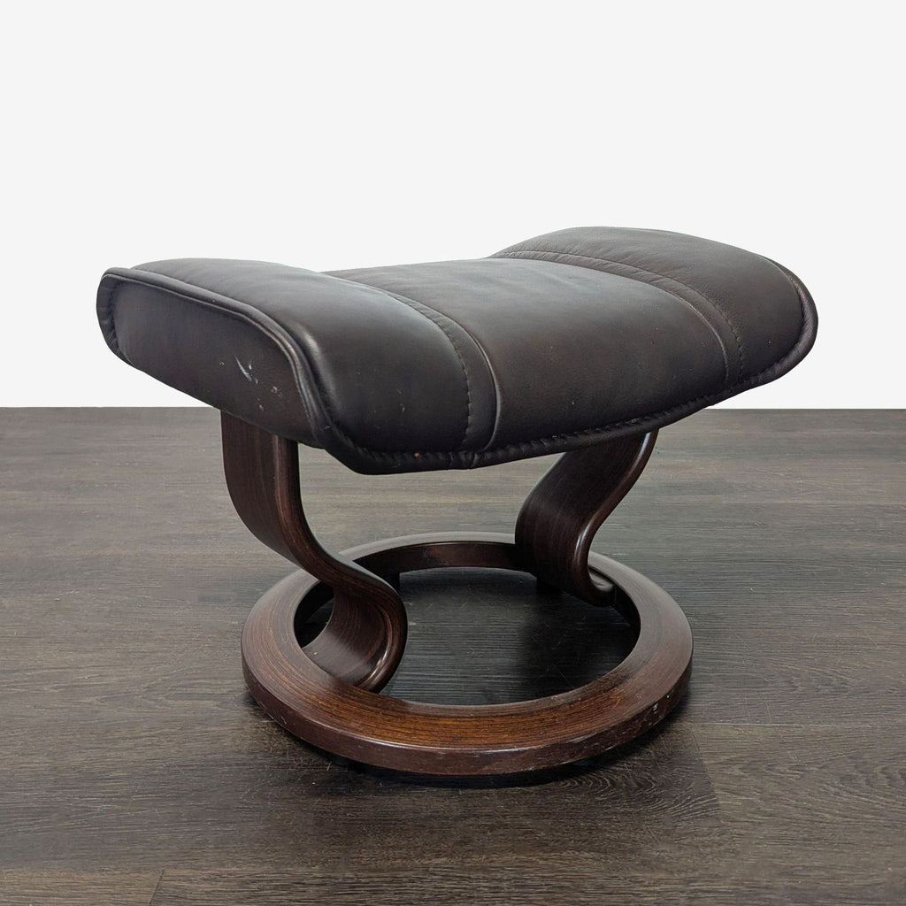 Stressless Ekornes Lounge Chair with Ottoman – Dark Brown Leather & Wood Base