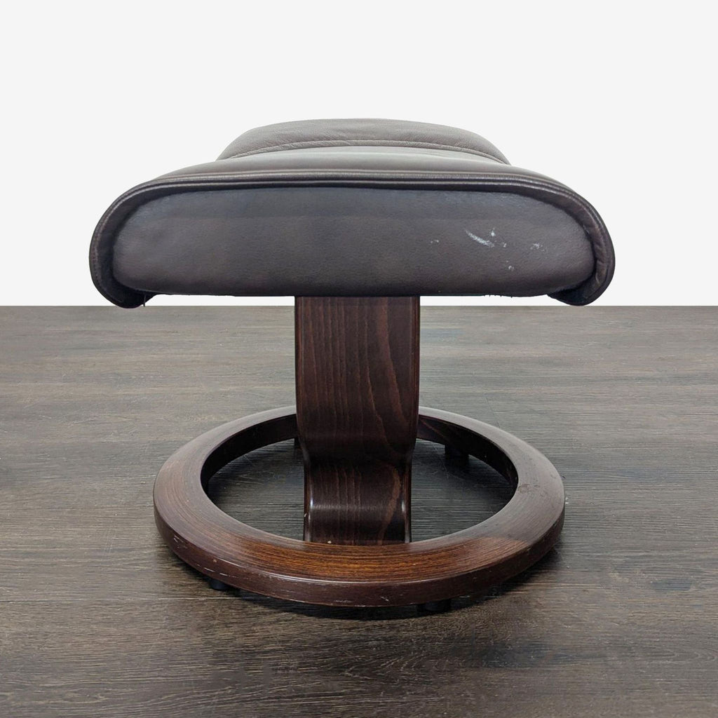 Stressless Ekornes Lounge Chair with Ottoman – Dark Brown Leather & Wood Base