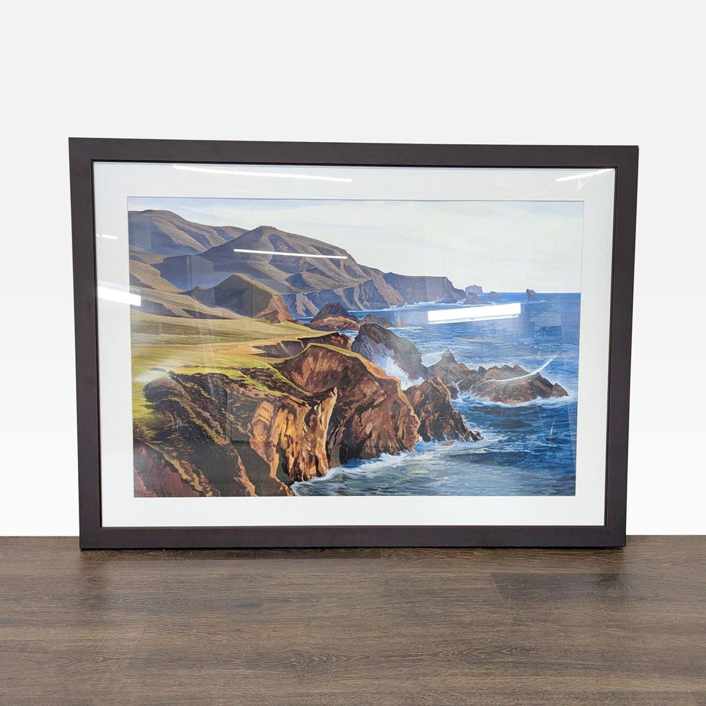Framed coastal painting by Art.com showing vivid cliffs and ocean waves, ready to hang and perfect for art lovers.