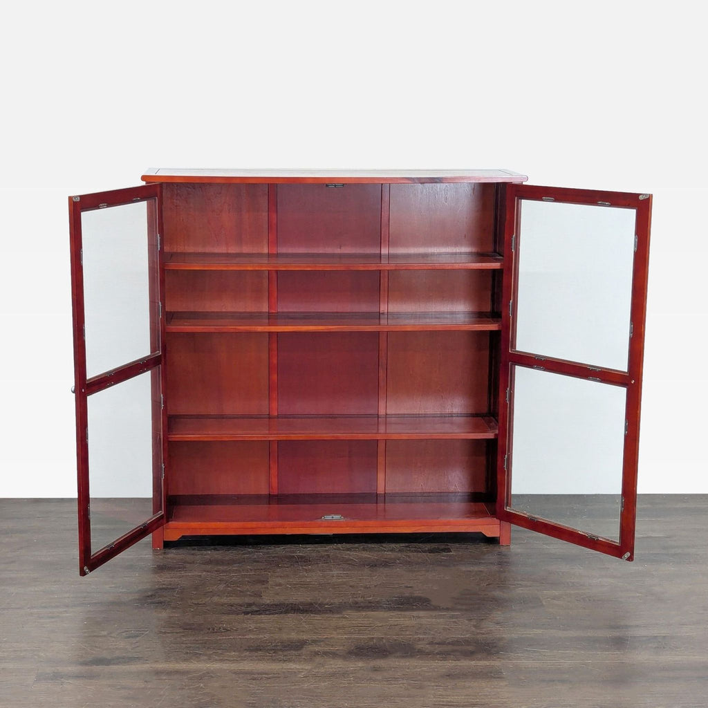 Wooden Cabinet with Glass Doors and Shelves