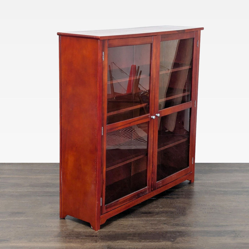 Wooden Cabinet with Glass Doors and Shelves