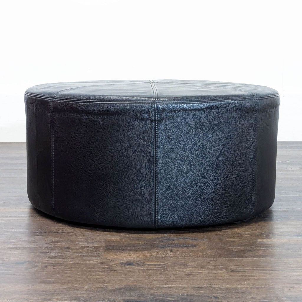 Round Leather Ottoman on Wheels