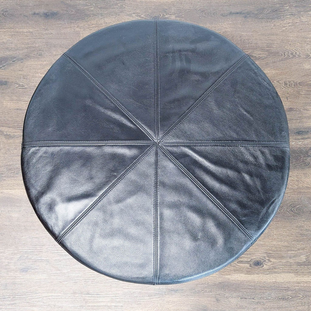 Round Leather Ottoman on Wheels
