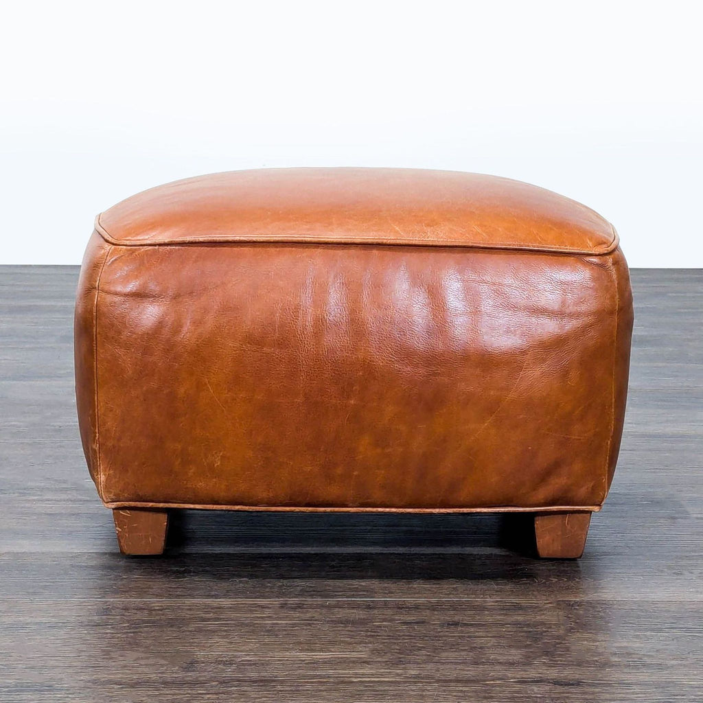 Ethan Allen Leather Ottoman on Wood Feet