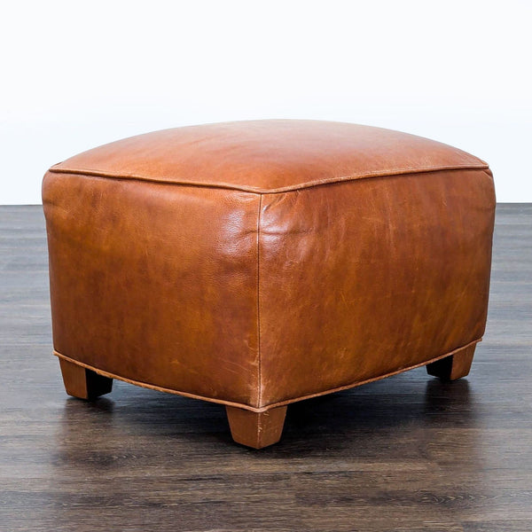 Ethan Allen Leather Ottoman on Wood Feet