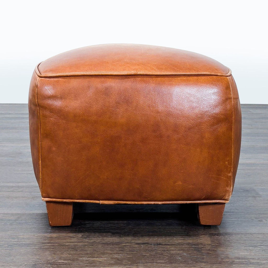 Ethan Allen Leather Ottoman on Wood Feet