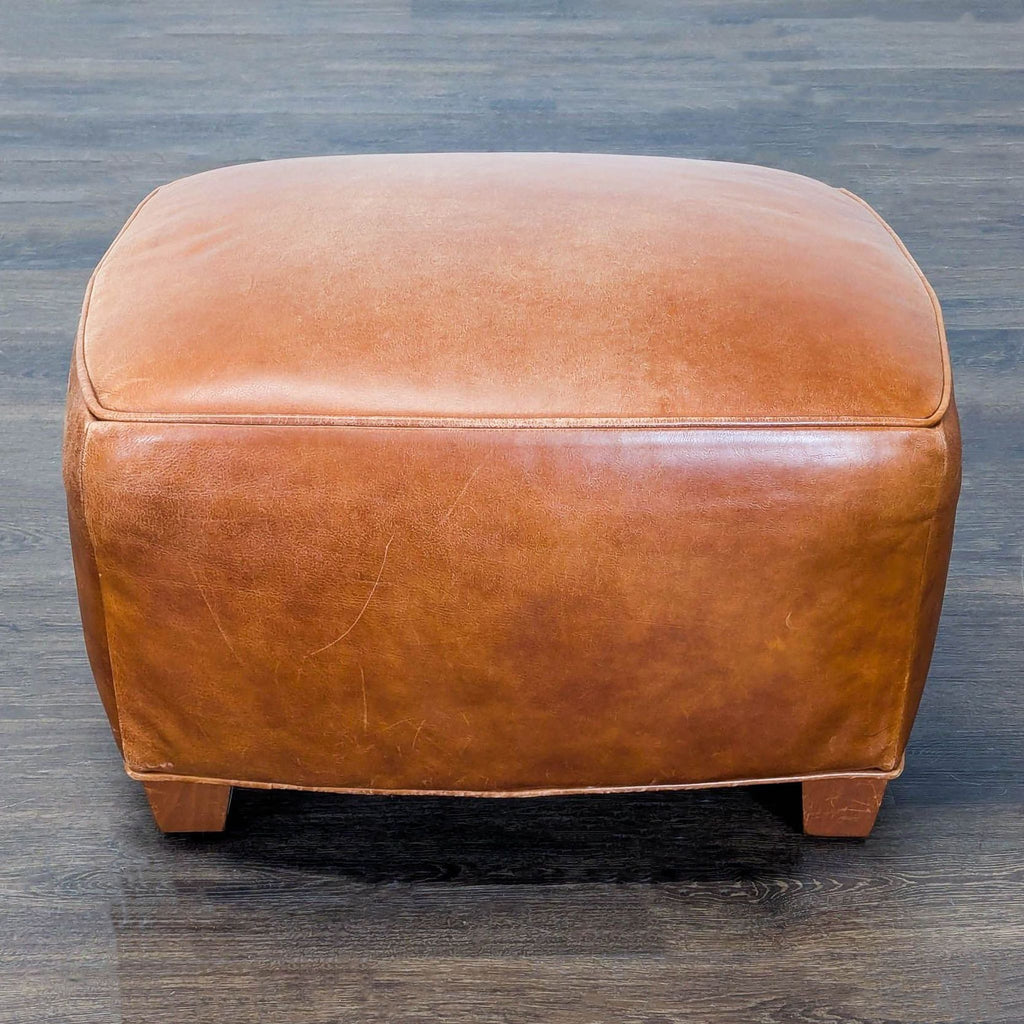 Ethan Allen Leather Ottoman on Wood Feet
