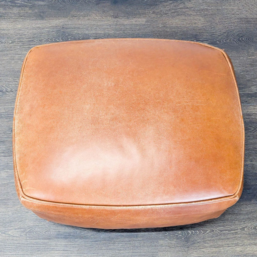 Ethan Allen Leather Ottoman on Wood Feet
