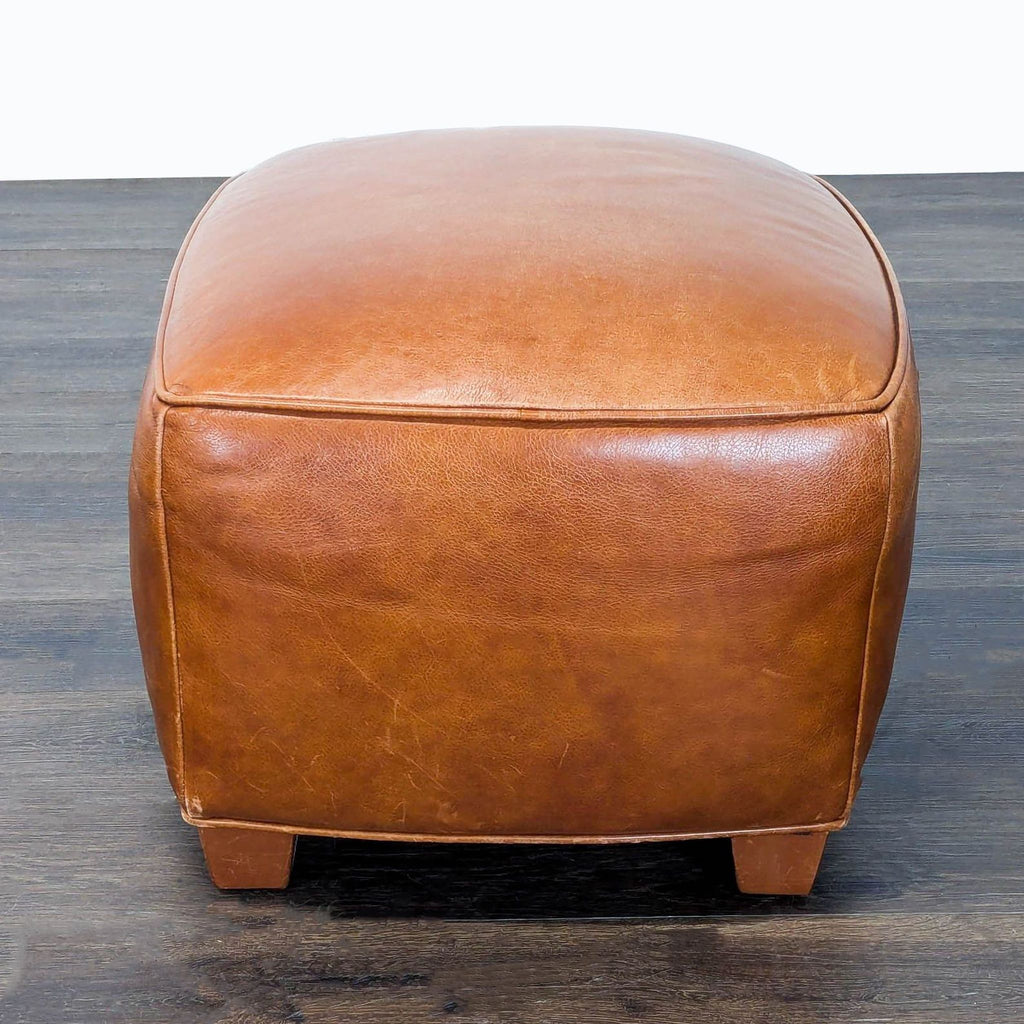 Ethan Allen Leather Ottoman on Wood Feet