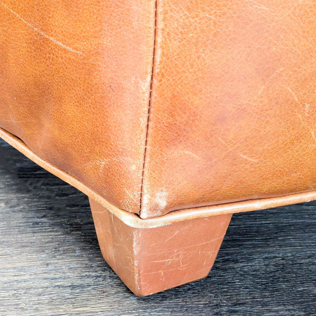 Ethan Allen Leather Ottoman on Wood Feet