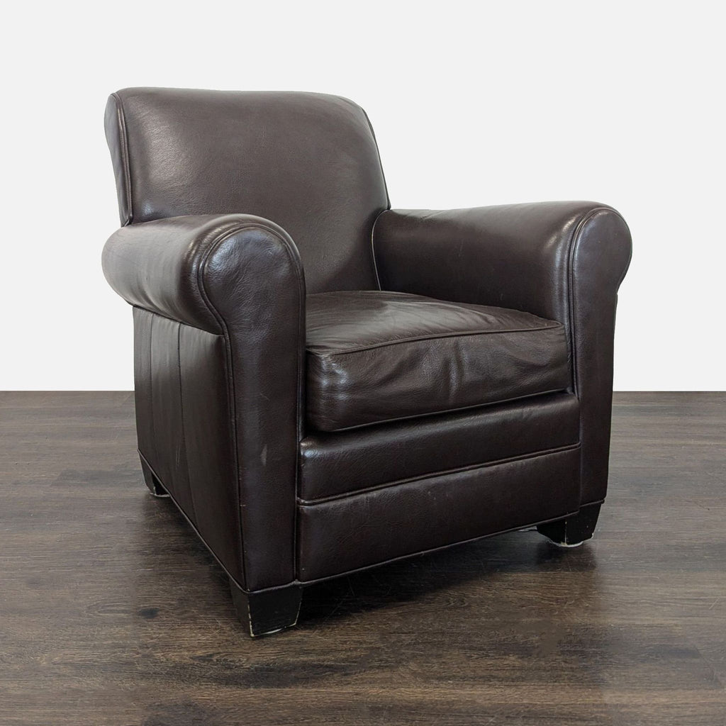 Classic Brown Leather Lounge Chair with Rolled Arms