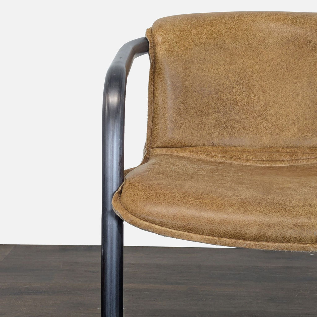 Industrial Style Lounge Chair with Metal Frame and Brown Leather Seat