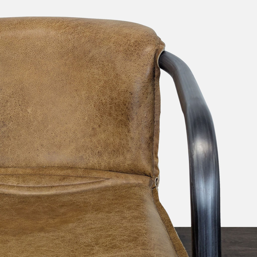 Industrial Style Lounge Chair with Metal Frame and Brown Leather Seat