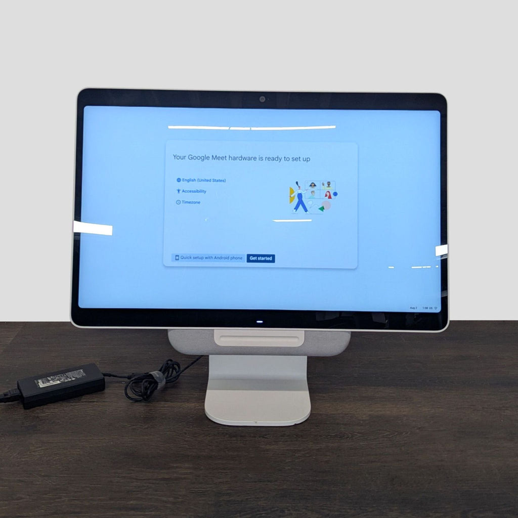 Large Avocor display on a sturdy stand, includes camera and is ideal for offices or classrooms using Google Meet.