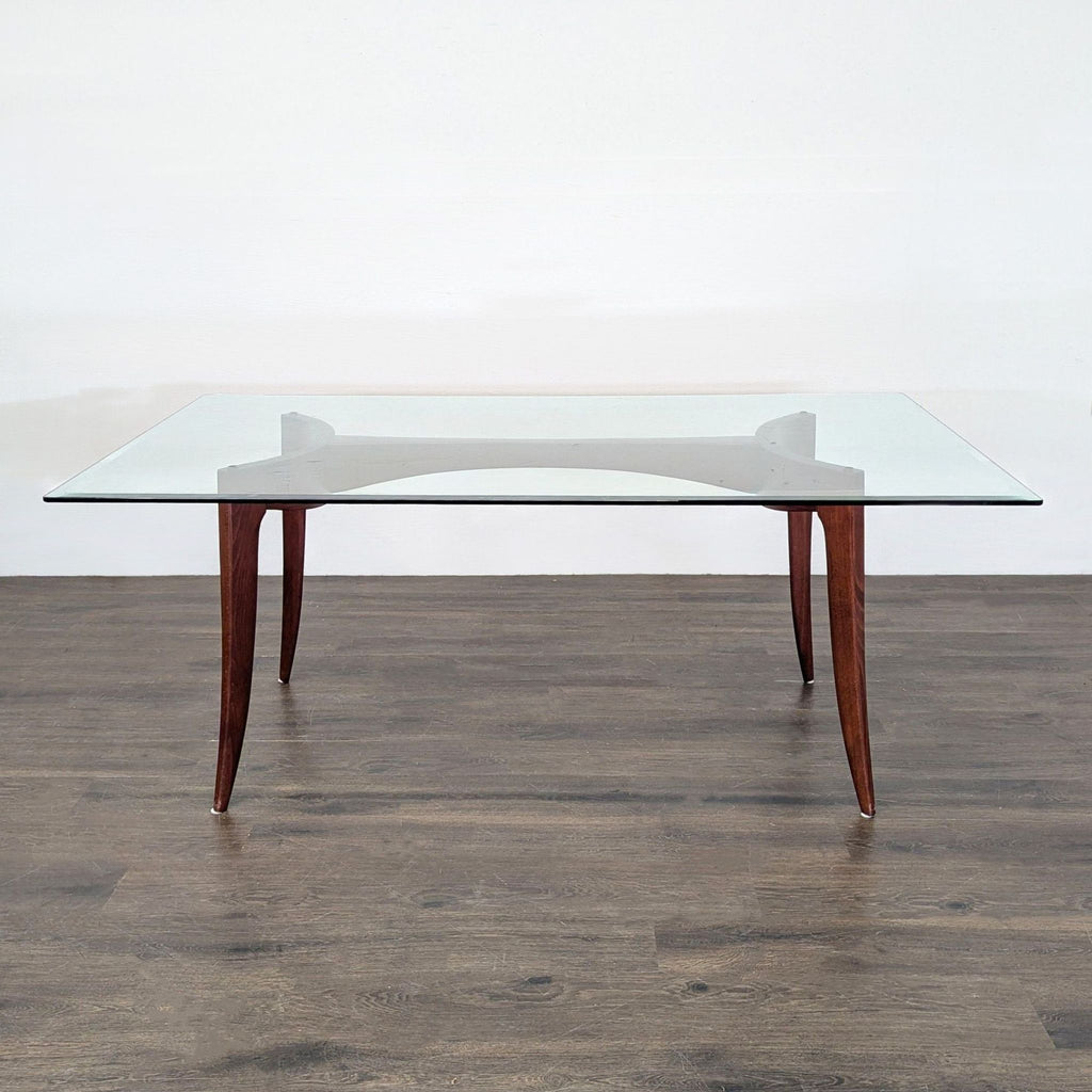 1. Z Gallerie dining table with beveled glass top and wooden base, modern and elegant design.  