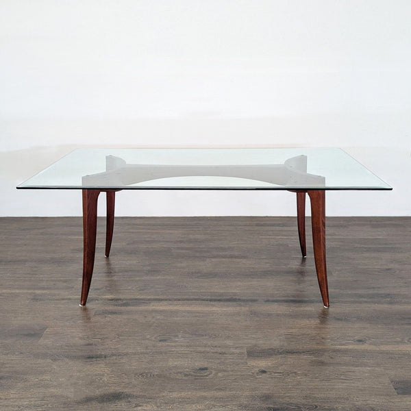 1. Z Gallerie dining table with beveled glass top and wooden base, modern and elegant design.  