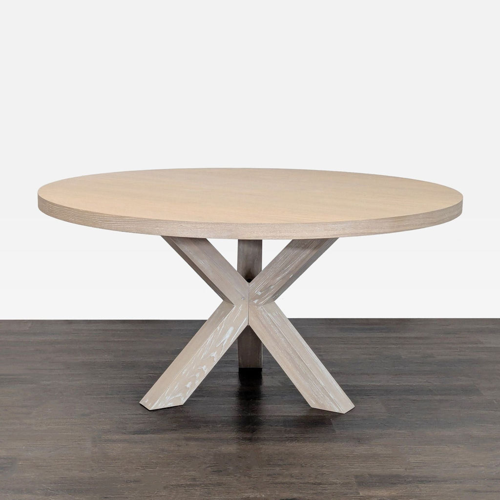 Restoration Hardware/Kathy Kuo Home 5-Piece Round Dining Set, Light Wood & Cream Chairs