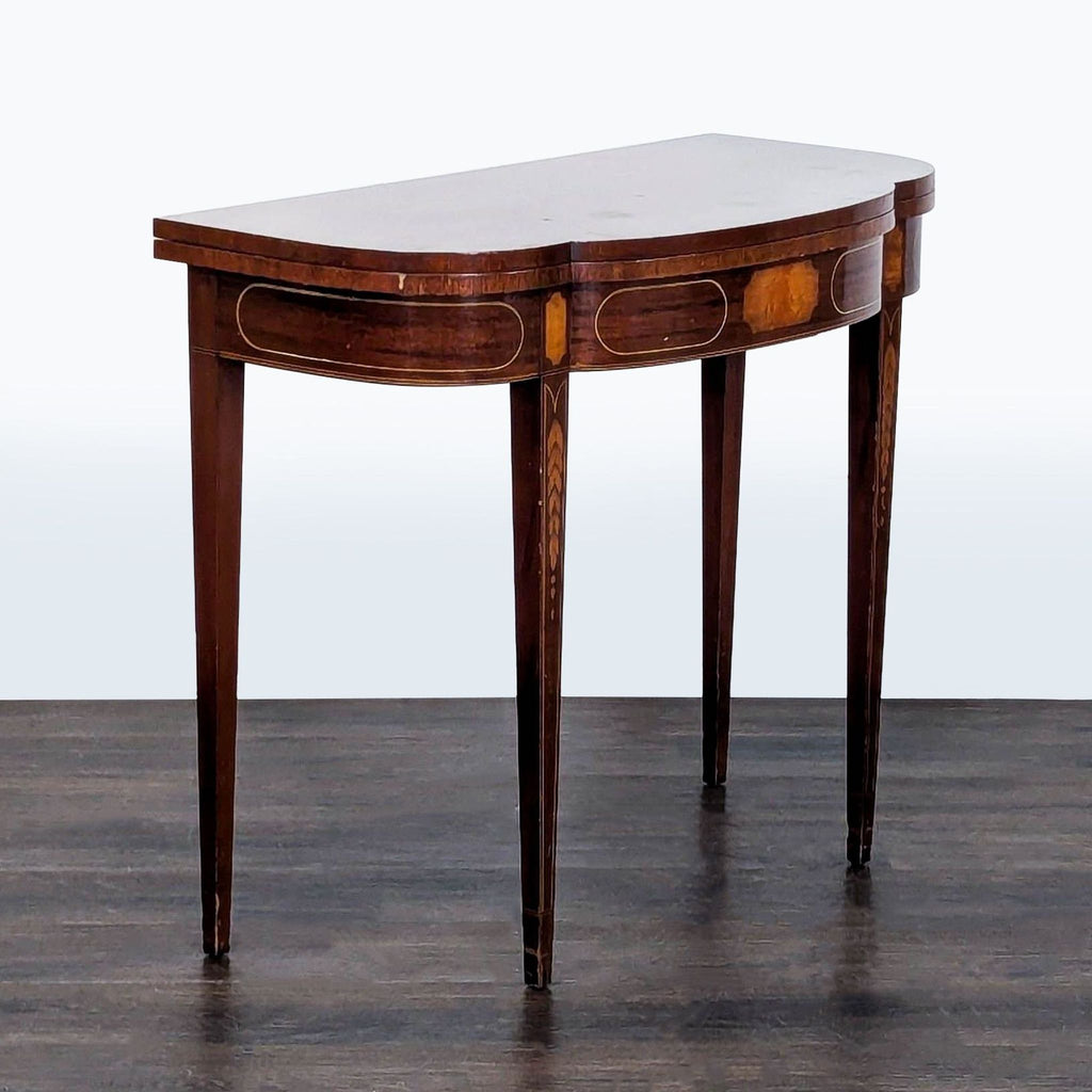 1. Modern wooden console table with two drawers and sleek metal legs.  